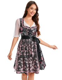Garvee Dirndl, abito tradizionale da donna, corto e midi, set da 3 pezzi, nero e rosa, taglie 34-52