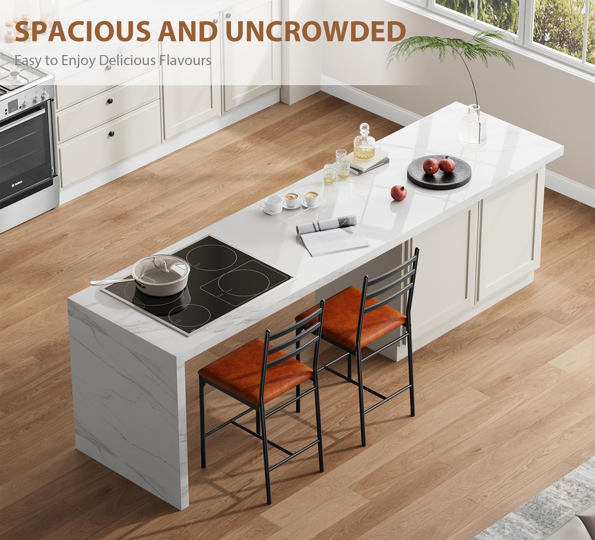 Set di 2 sgabelli da bar Garvee, in metallo, rivestiti in similpelle, marrone, per cucina e bar, ergonomici