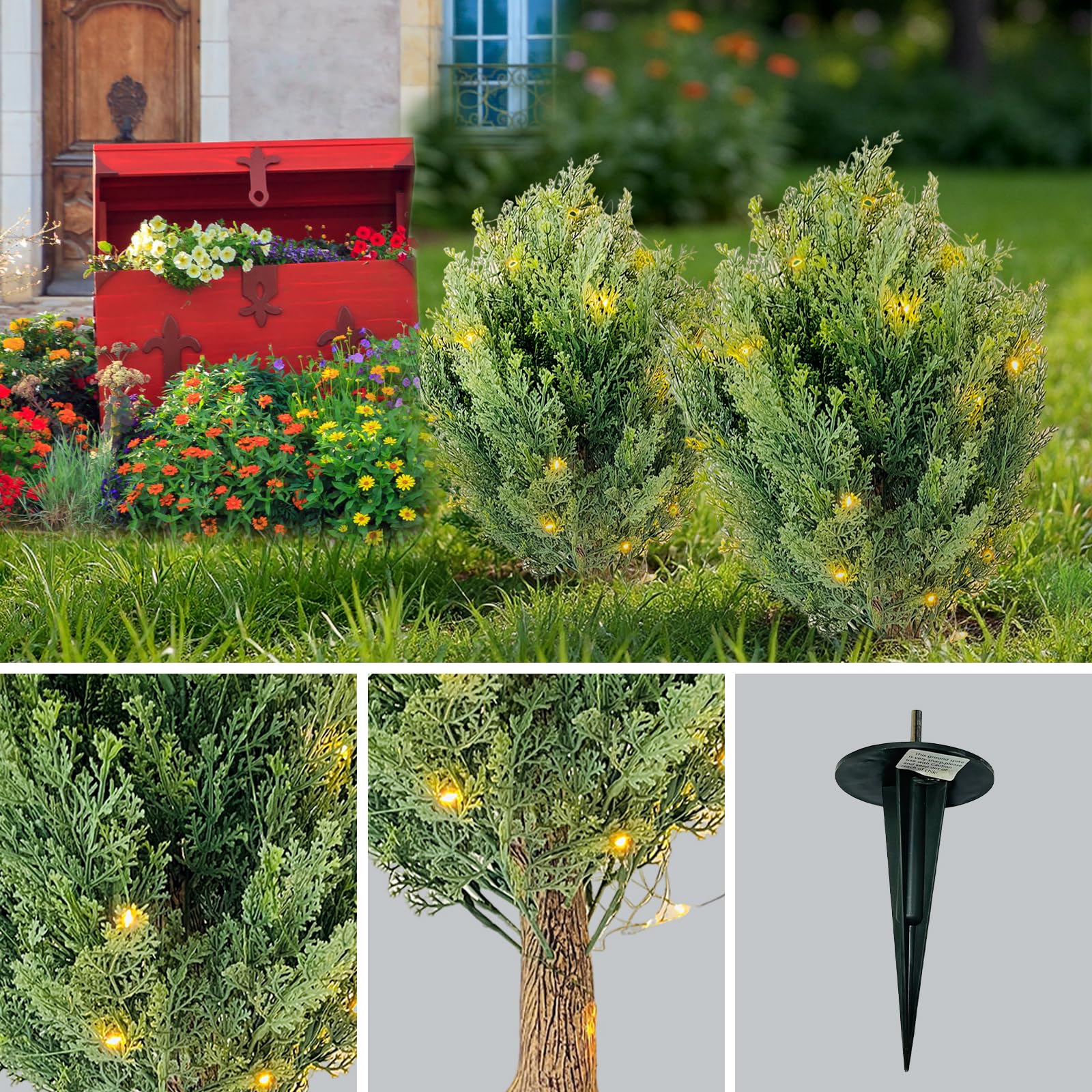 Garvee 30" Alberi di cipresso artificiali Set di 2 con picchetto per giardino e terrazza Verde Resistente a tutto il calore e ai raggi UV