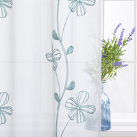 Tende trasparenti Garvee bianche con ricamo turchese per cucina e soggiorno, 2 pannelli, 26"x45", poliestere, motivo floreale