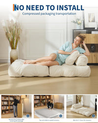 Divano letto pieghevole 3 in 1 Garvee con cuscini, materasso pieghevole, supporto per la guida, comoda seduta portatile, tessuto in velluto a coste, beige, per soggiorno e camera da letto