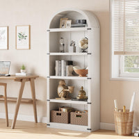 Libreria Garvee a 5 ripiani in legno di fattoria ad arco, protezione angolare in metallo bianco, soggiorno, ufficio, 71,65 pollici