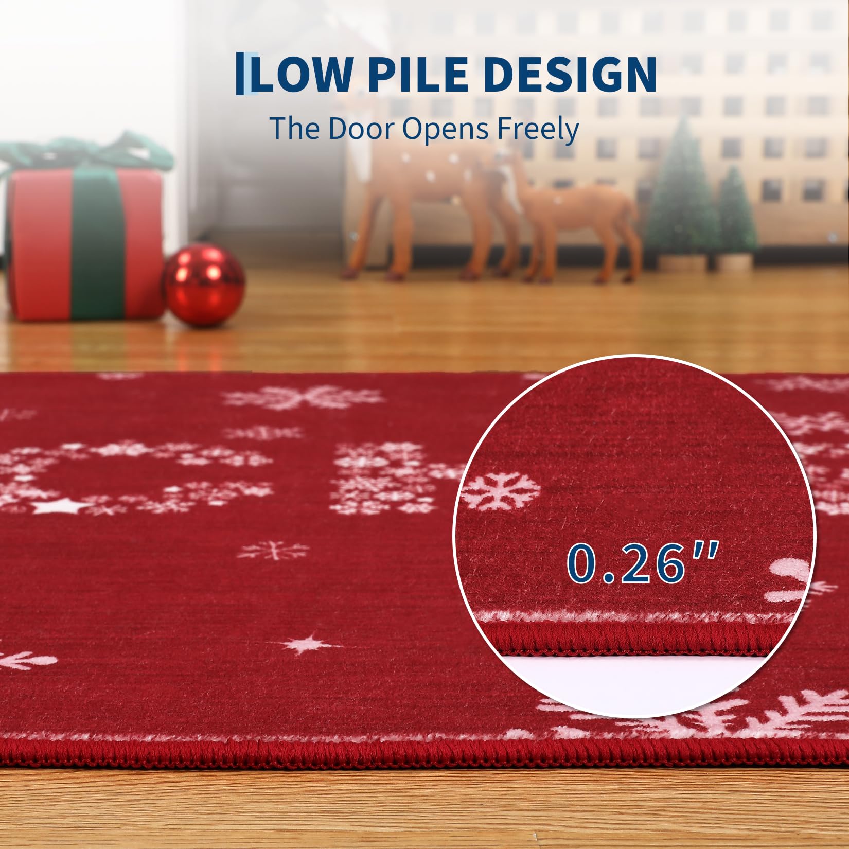 Tappeto natalizio Garvee, rosso, con alce, albero di Natale e fiocco di neve, per corridoio, soggiorno, cucina, bagno, 80x150 cm