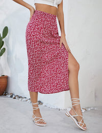 Garvee Gonna Donna A-Line con Spacco Floreale Boho Midi Alta Vita Stampata Casual Spiaggia Festa Lavoro Rosso A-Blumen L