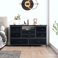 Mobile TV Garvee a 8 cassetti con illuminazione a LED e presa di corrente per soggiorno e camera da letto, legno MDF, luce RGB, ampio spazio di archiviazione, gestione dei cavi, bianco