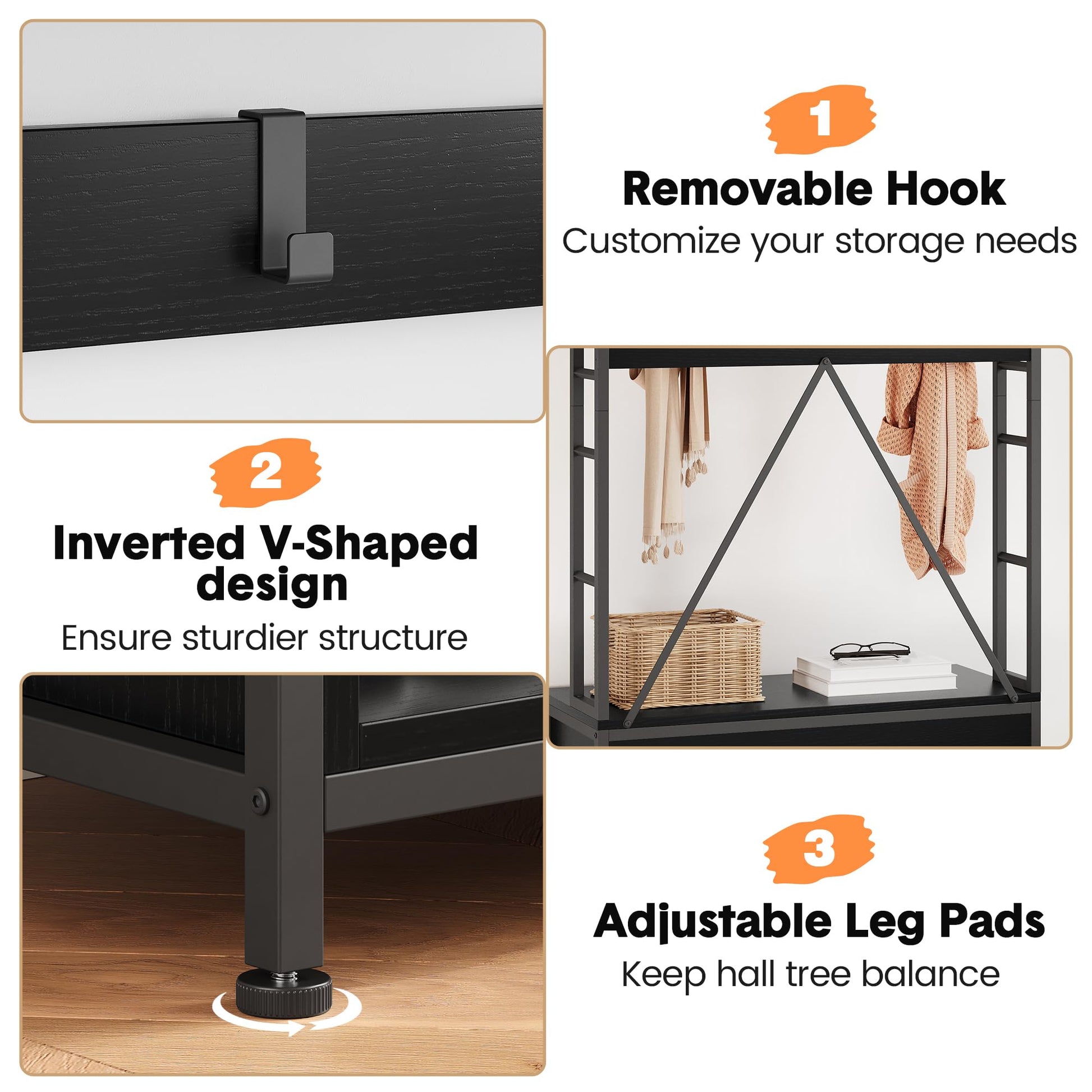 Appendiabiti Garvee con panca e guardaroba, organizer 5 in 1 per corridoio e ingresso, colori legno naturale