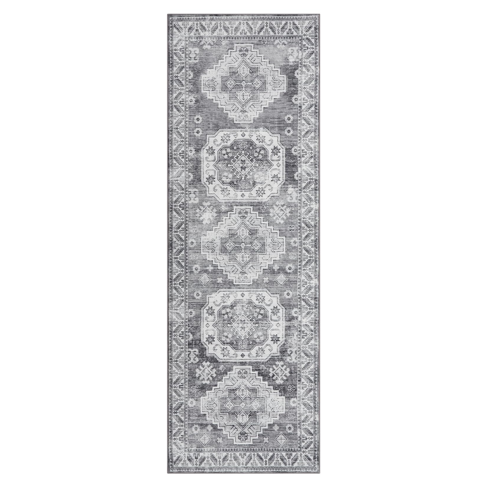 Tappeto vintage per soggiorno Garvee, morbido tappeto orientale lavabile per camera da letto, grigio, 60x230 cm