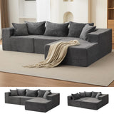 Garvee Divano Modulare 274 cm L-Shape Chaise Tessuto Corduroy Grigio Per Salotto E Camera, Design Flessibile, Schiuma Alta Resilienza - Grigio (Tessuto vellutato a costine) - Divano modulare destro
