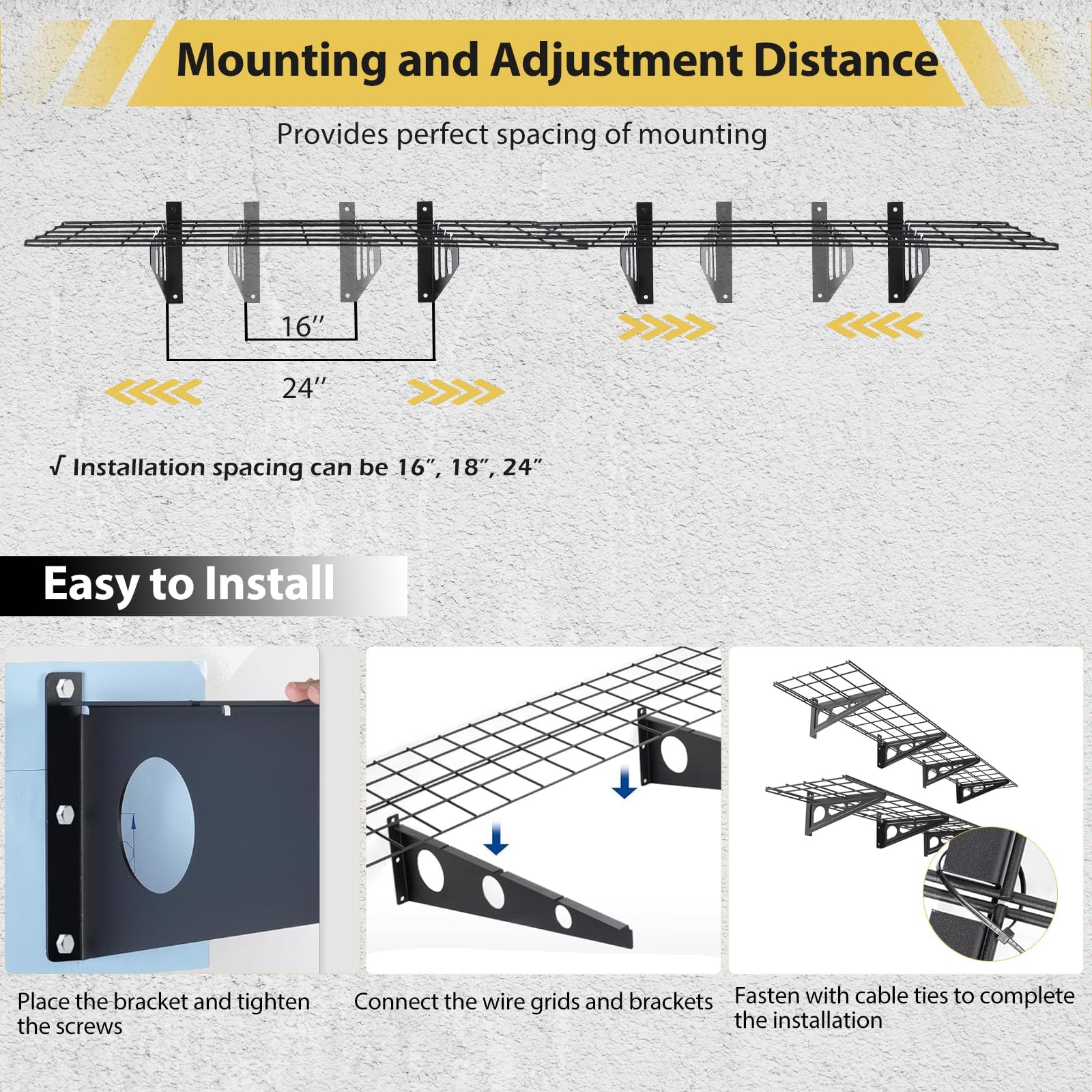 Mensola da parete Garvee da 2 pezzi, 1x6 piedi, in acciaio verniciato a polvere con ganci per officina e magazzino, 72"x12"x6", nera, capacità di carico di 600 libbre