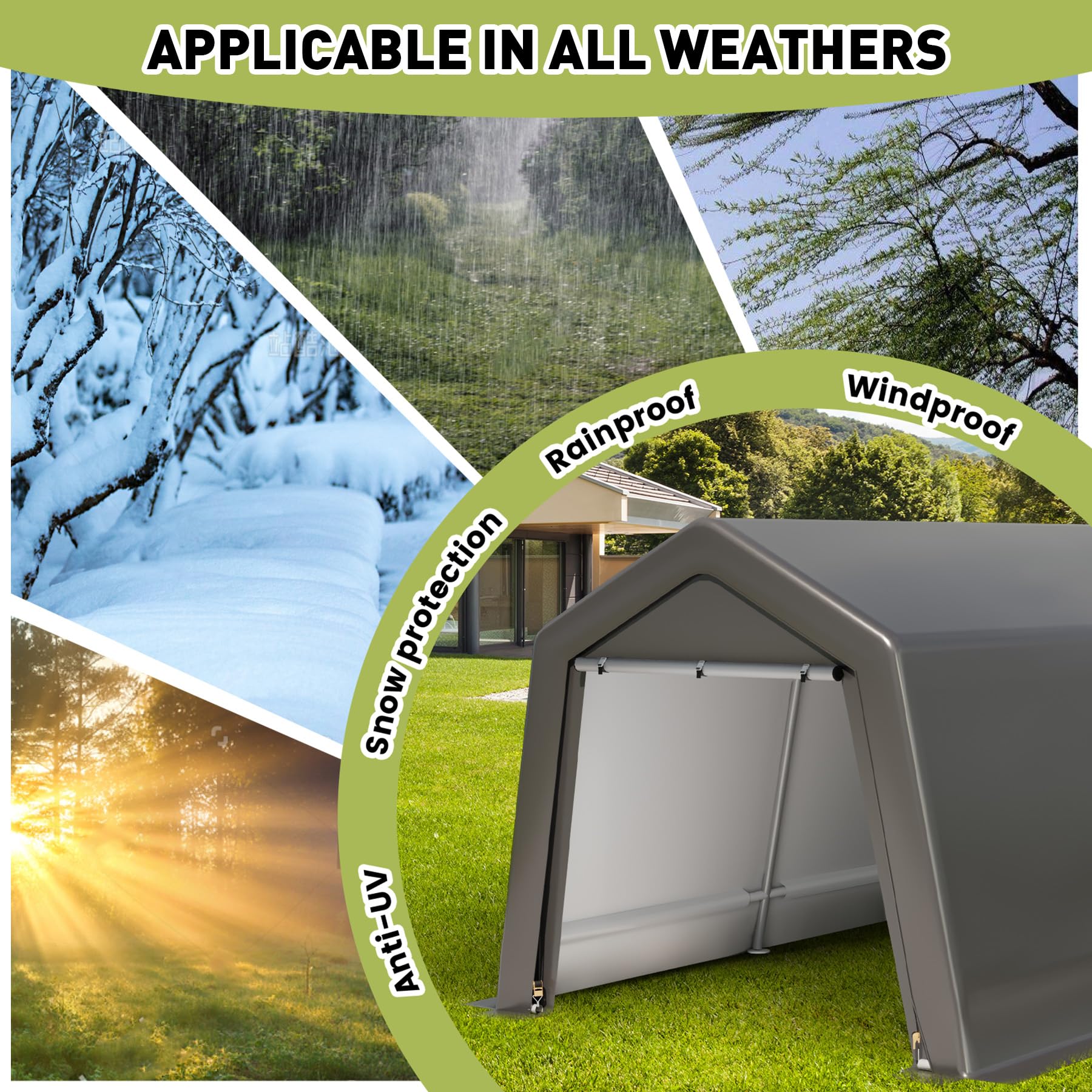 Garvee Capannone portaoggetti portatile per esterni 8x12x7,7 piedi, impermeabile, struttura in metallo, resistente ai raggi UV, per moto e giardino, grigio