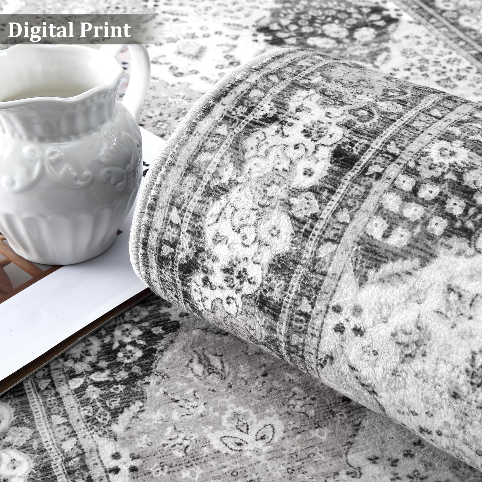 Garvee Boho Rugs Tappeto sottile antiscivolo lavabile per soggiorno, sala da pranzo, camera da letto, cucina, ufficio, 120x170 cm, grigio