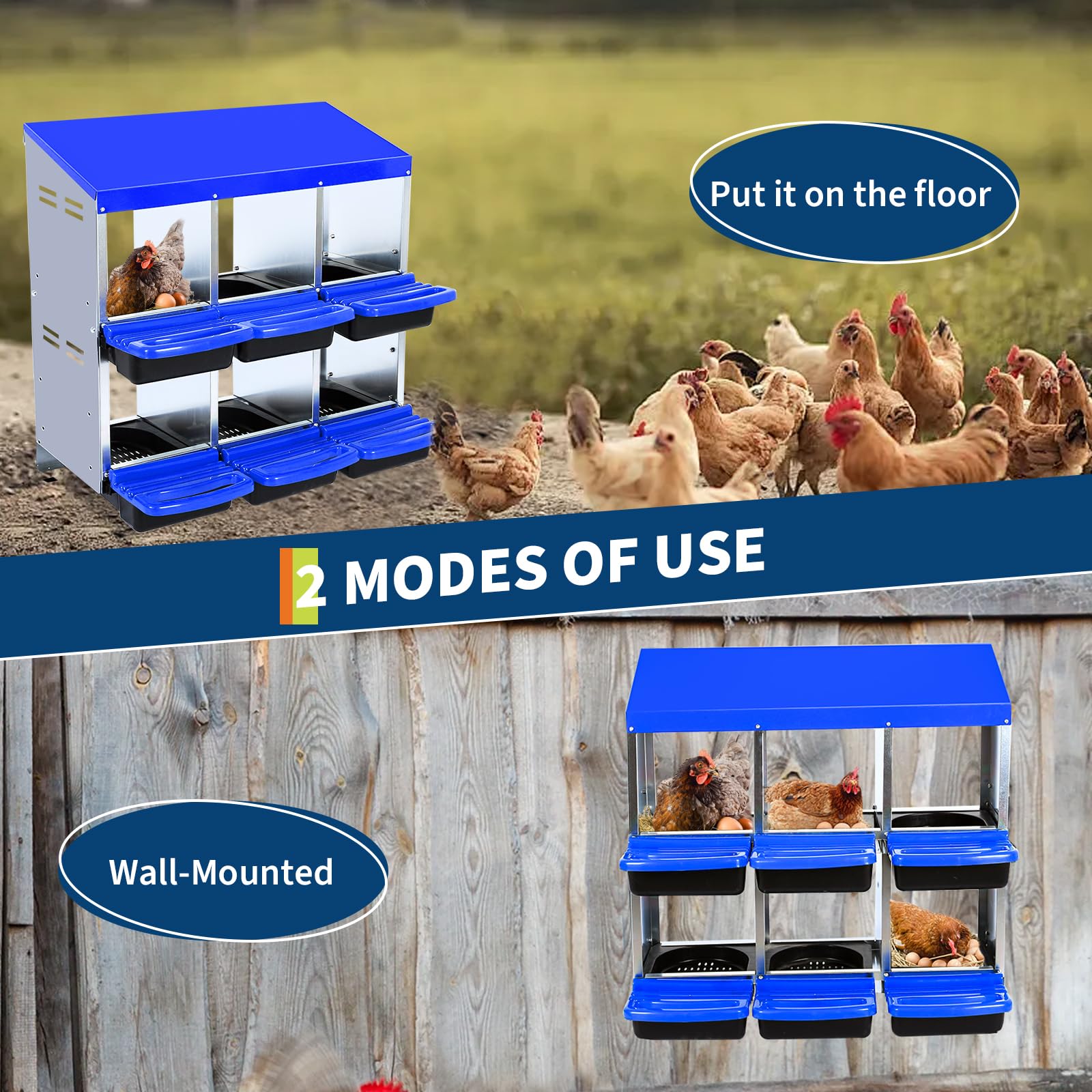 Nido per galline in metallo a 2 livelli Garvee - Con 6 scomparti, tetto impermeabile, base antiscivolo, design scorrevole