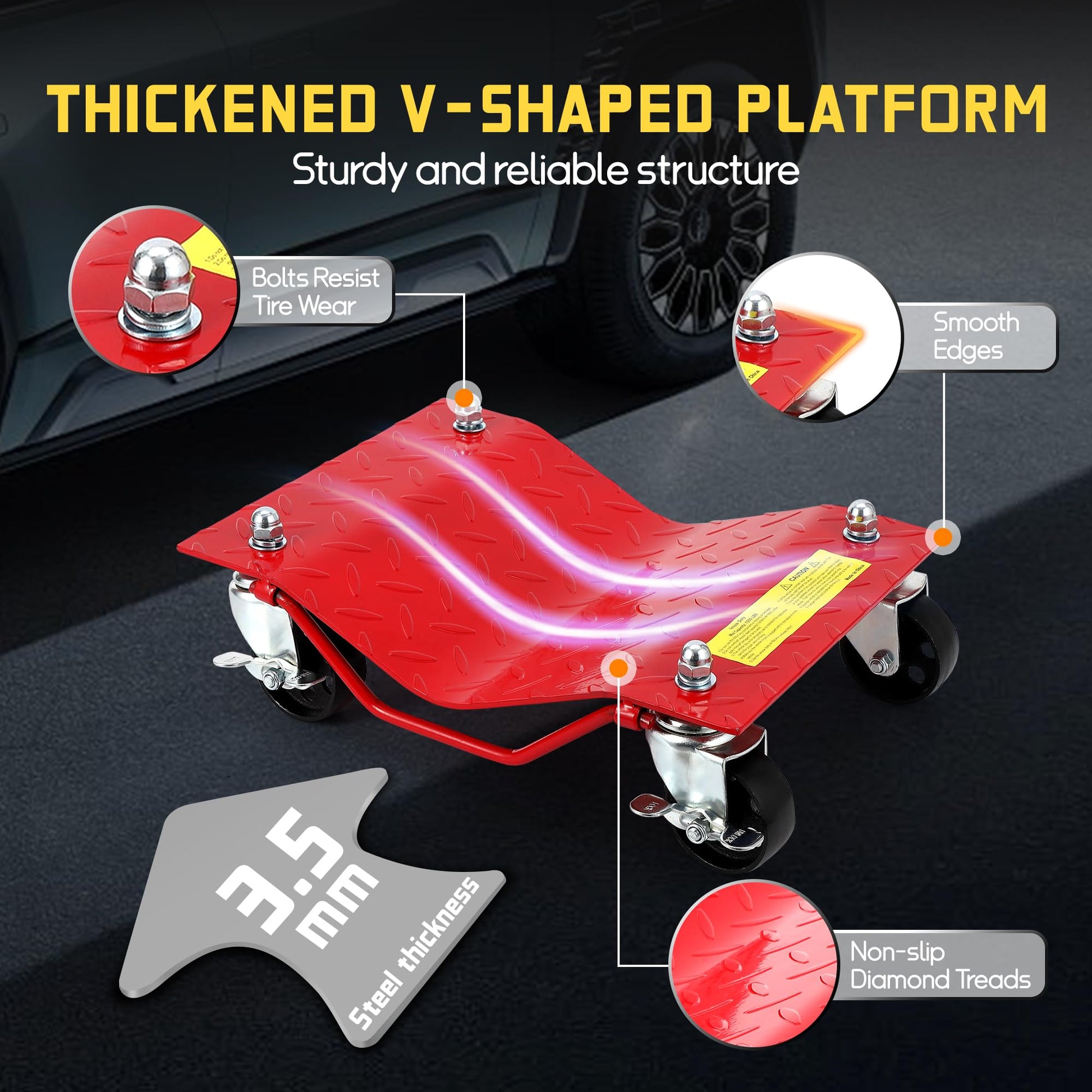 Garvee Car Dolly Set 2x 4000 LBS Capacità Ruote in acciaio per impieghi gravosi da 3" con protezioni per pneumatici per auto SUV Officina