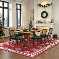 Tappeto natalizio Garvee rosso 120x170 cm con fiocchi di neve e albero di Natale per soggiorno e camera da letto, lavabile, TPR antiscivolo, pelo corto