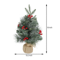 GARVEE Mini albero di Natale da tavolo da 18 pollici con 20 luci LED, bacche rosse, base in iuta per casa e ufficio, artificiale, durevole, a batteria