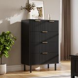 Garvee Cassettiera Nera Onde Fluttuanti 5 Cassetti Con Gambe in Metallo Per Camera e Ingresso, Moderna, Ampia, Legno Ingegnerizzato, Dispositivo Anti-Ribaltamento