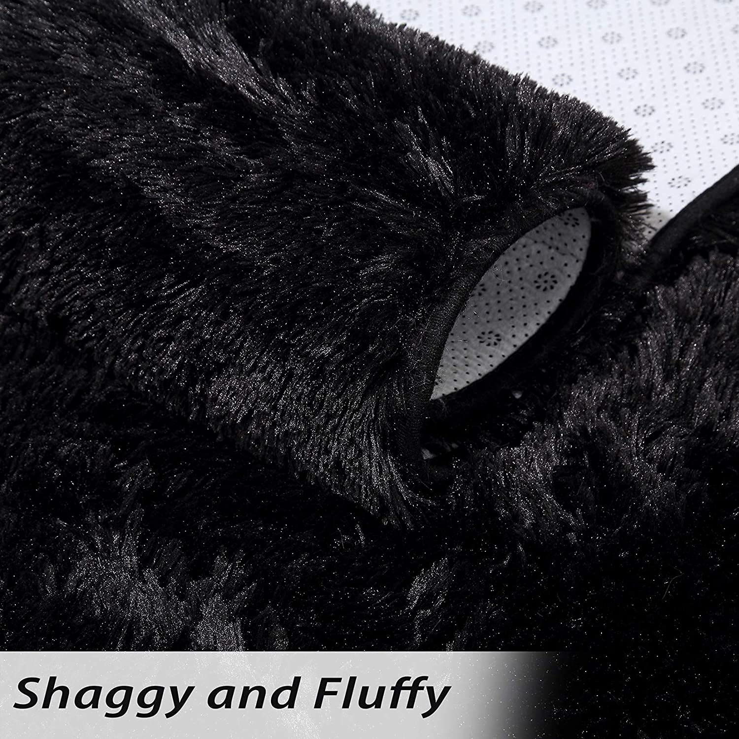 Tappeto Garvee Fluffy da 4 cm in morbido poliestere nero per soggiorno e cameretta dei bambini, extra morbido e antiscivolo