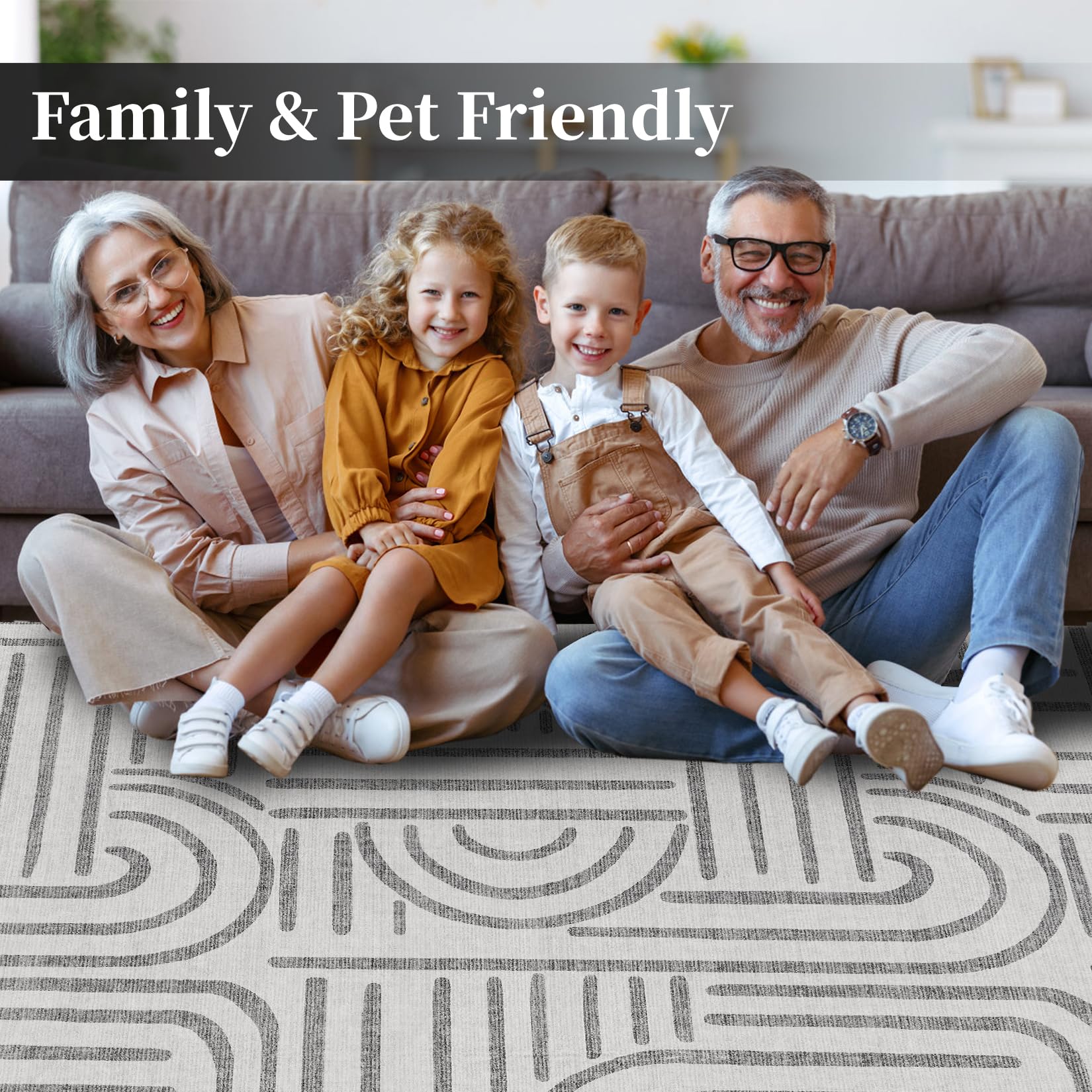 Tappeto per soggiorno Garvee 120x170, lavabile, a pelo corto, grigio, antiscivolo, per camera da letto, sala da pranzo, cameretta dei bambini