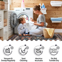 Tappeto decorativo Garvee per interni Boho, antiscivolo, piatto per soggiorno, cameretta dei bambini, 120x170 cm, motivo floreale nero
