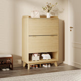Garvee Mobile Porta Scarpe Fluted Con 2 Cassetti Ribaltabili E Ripiani Regolabili In Legno, Design Curvo, Salvaspazio, Ideale Per Ingresso E Soggiorno, 40 cm, Legno Naturale - Oak Color