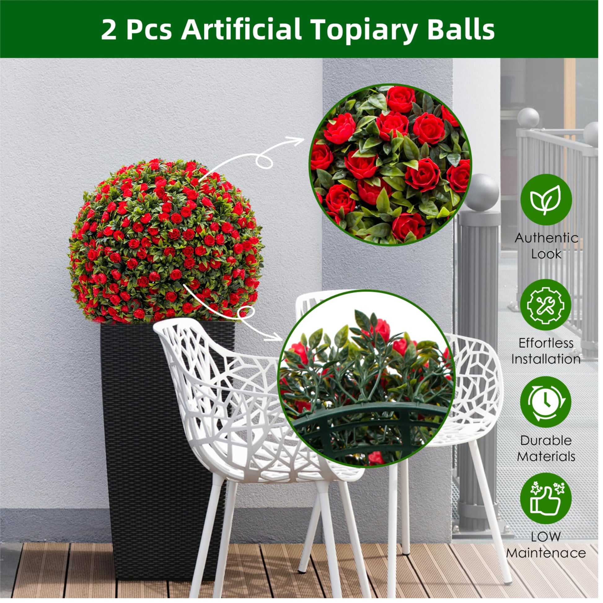 Garvee 17" palle di bosso artificiali, set di 2, materiale PE resistente alle intemperie e di facile manutenzione, per giardino, matrimonio, verde