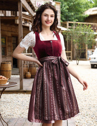 Garvee Velvet Dirndl Set 3 pezzi per donna Oktoberfest Abito tradizionale Gonna midi Nero Taglia 38