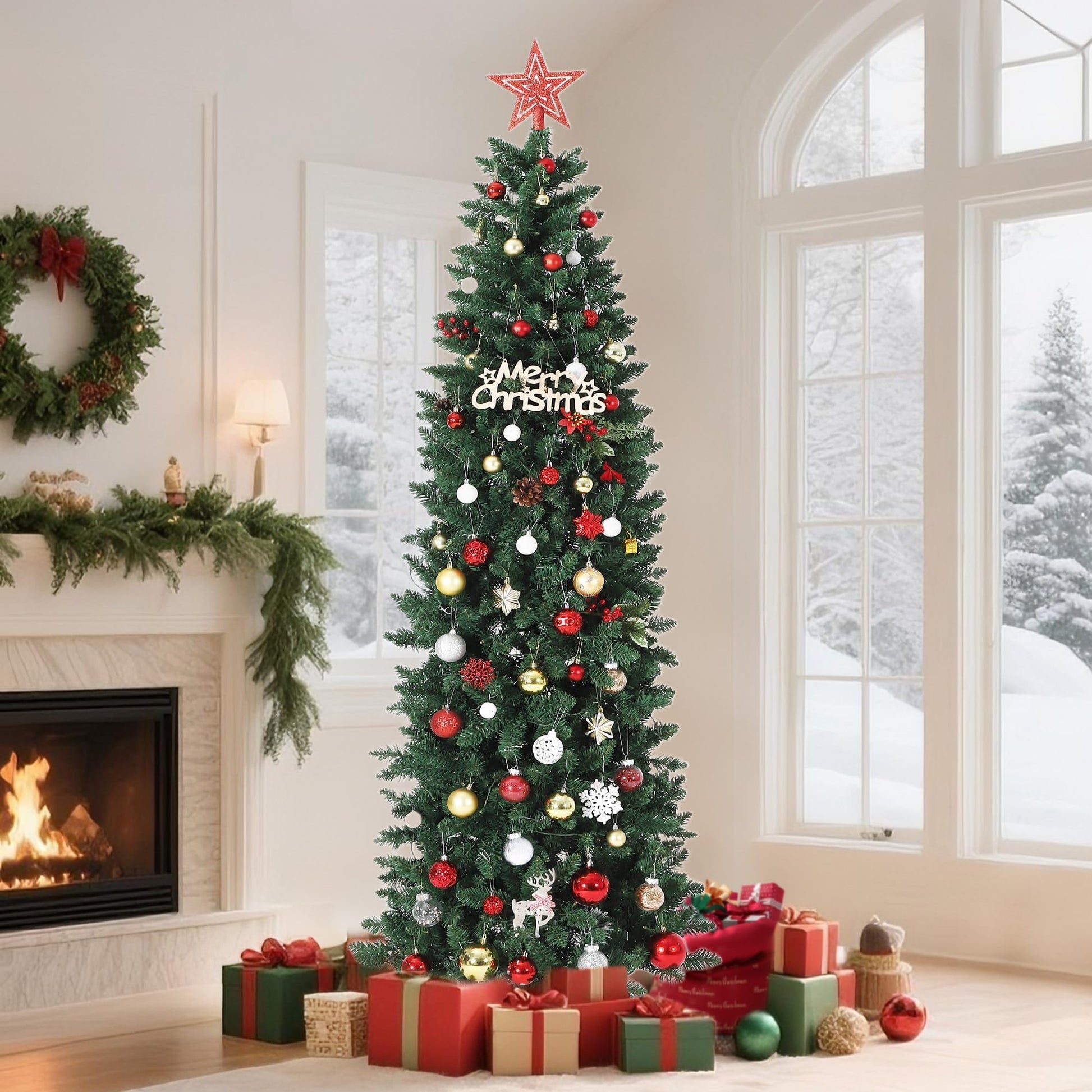 Albero di Natale Garvee 180cm LED PVC – Albero di Natale in plastica con illuminazione a LED integrata per la casa, la funzione e la decorazione della festa con pratico lunedì.