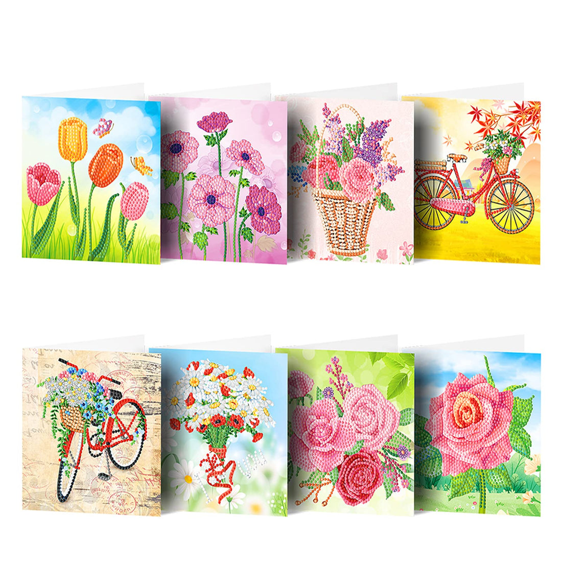 Garvee 5D Diamond Painting Set di biglietti d'auguri, 8 pezzi, floreali fatti a mano, 30x15 cm, colorati