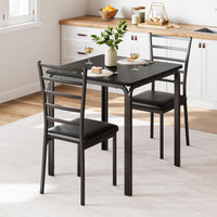 Set da pranzo Garvee da 3 pezzi per 2 persone con sedie imbottite, piano in MDF, salvaspazio, stabile, ideale per cucina e sala da pranzo, design moderno, nero