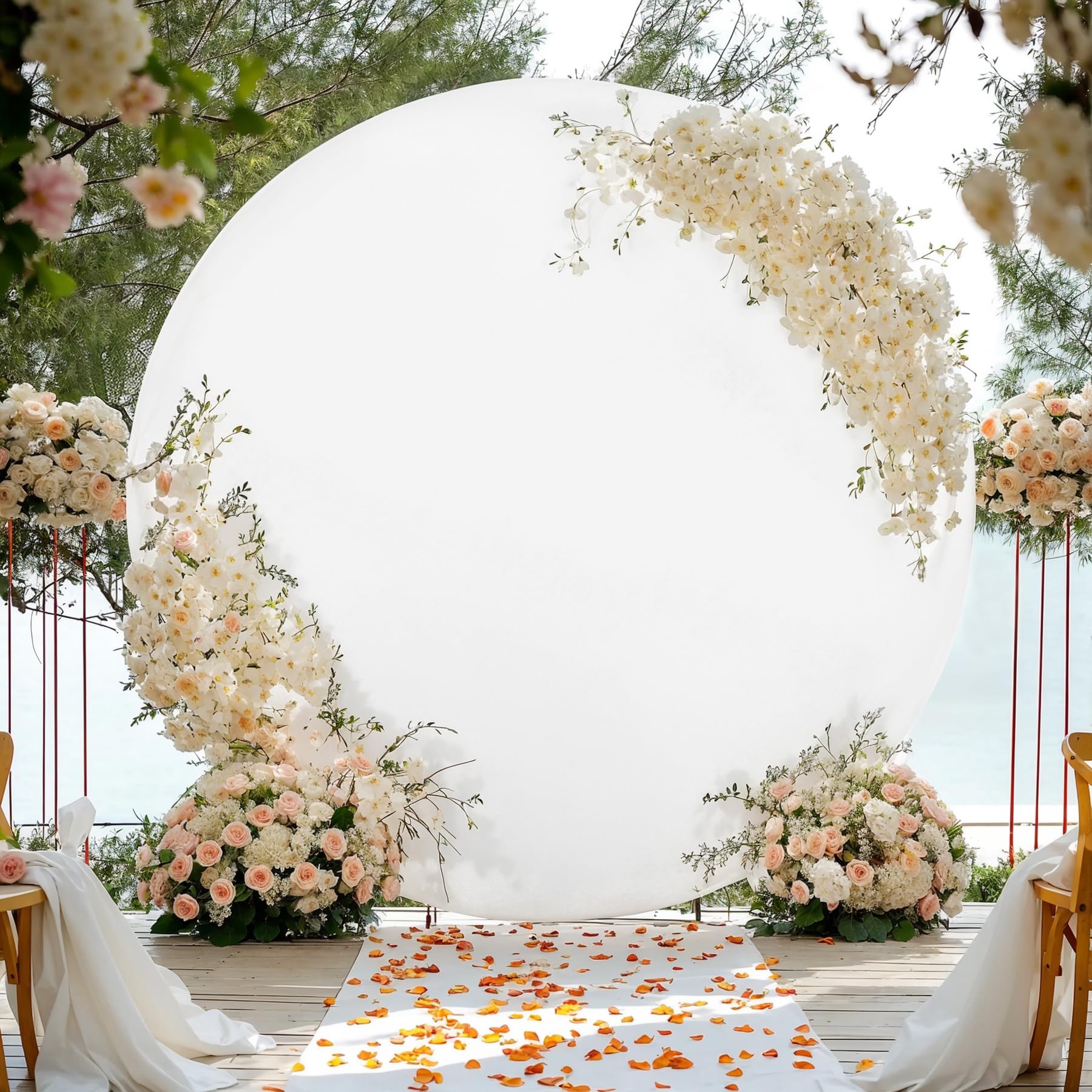 Garvee, telo copri-sfondo rotondo da 6,5 piedi, telo copri-arco per matrimonio, diametro 2 m, spandex elasticizzato bianco