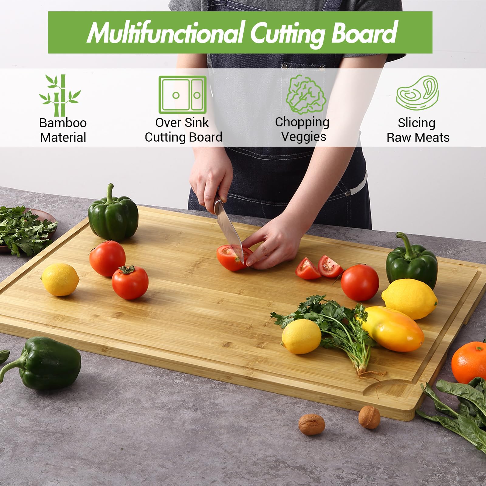 Tagliere in bambù Garvee 30x20 pollici con scanalatura per il succo e maniglia per cucine domestiche e professionali in legno naturale robusto versatile