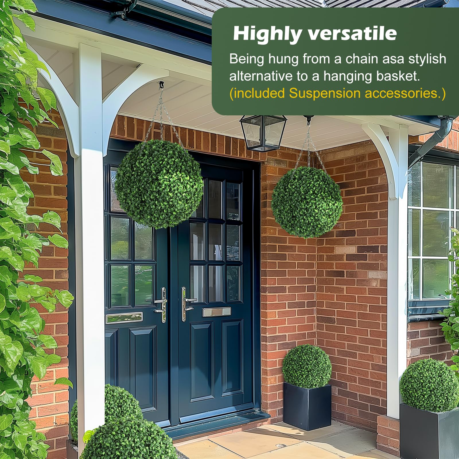 Garvee, palla di bosso artificiale da 16 pollici con 8 modalità di luce, a batteria, materiale PE per giardino e matrimoni, resistente ai raggi UV, telecomando, verde