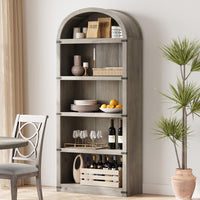Libreria Garvee con 5 ripiani, stile fattoria ad arco, in legno con protezioni angolari in metallo per soggiorno e ufficio, 71,65" x 29,92" x 11,88" in legno naturale