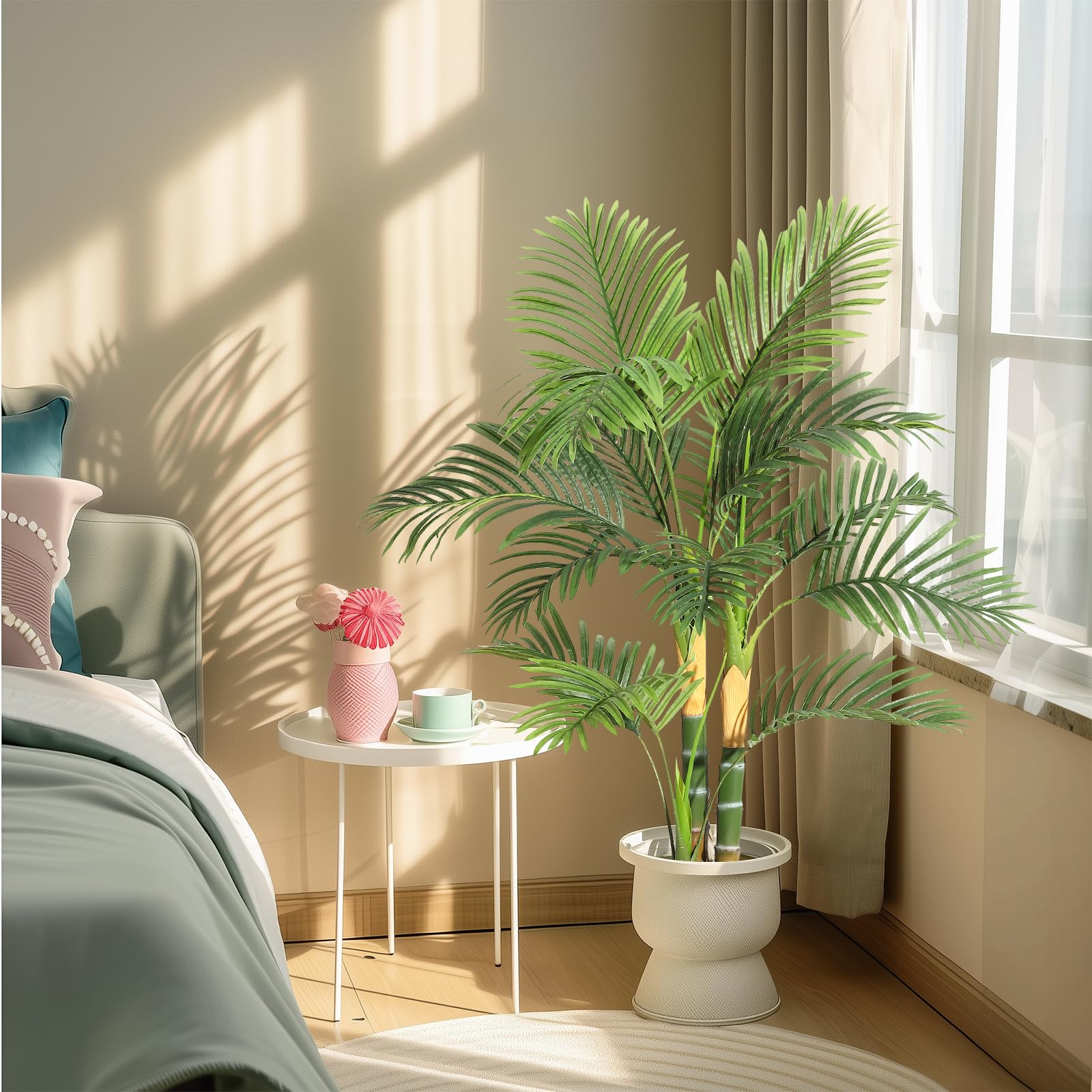 Palma artificiale Garvee Golden Cane da 4 piedi, pianta tropicale realistica, foglie regolabili, materiale PVC e PE, base stabile, decorazione per interni ed esterni