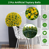 Garvee 21,6" Set di 2 palline di fiori artificiali per topiaria - Grandi, da appendere, in materiale PE, senza manutenzione, gialle, per uso interno ed esterno, per matrimoni e casa