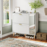 Garvee Mobile Porta Scarpe in Legno con Specchio, 2 Cassetti Ribaltabili, Ripiani Regolabili, Design Salvaspazio, Bianco, per Ingresso e Soggiorno