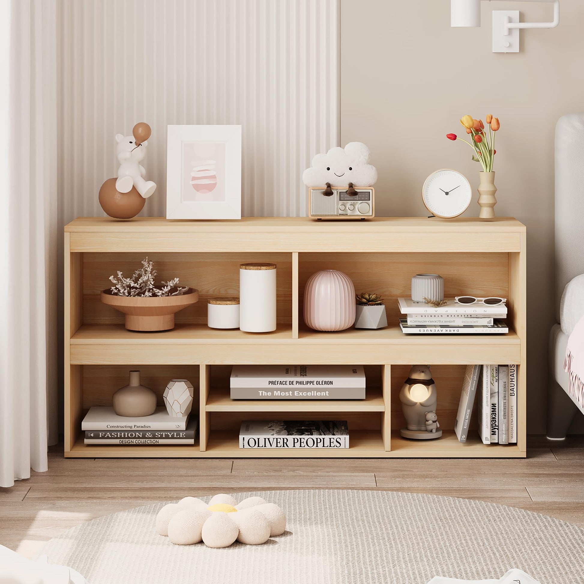 Scaffale portaoggetti per giocattoli Garvee per bambini, 6 scomparti, in legno, robusto, antigraffio, moderno, per sale giochi e aule, 24x47,2x11,8 cm, bianco