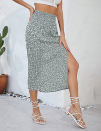 Gonna midi svasata da donna Garvee con spacco, motivo floreale, da spiaggia, casual, vita alta, confezione multipla