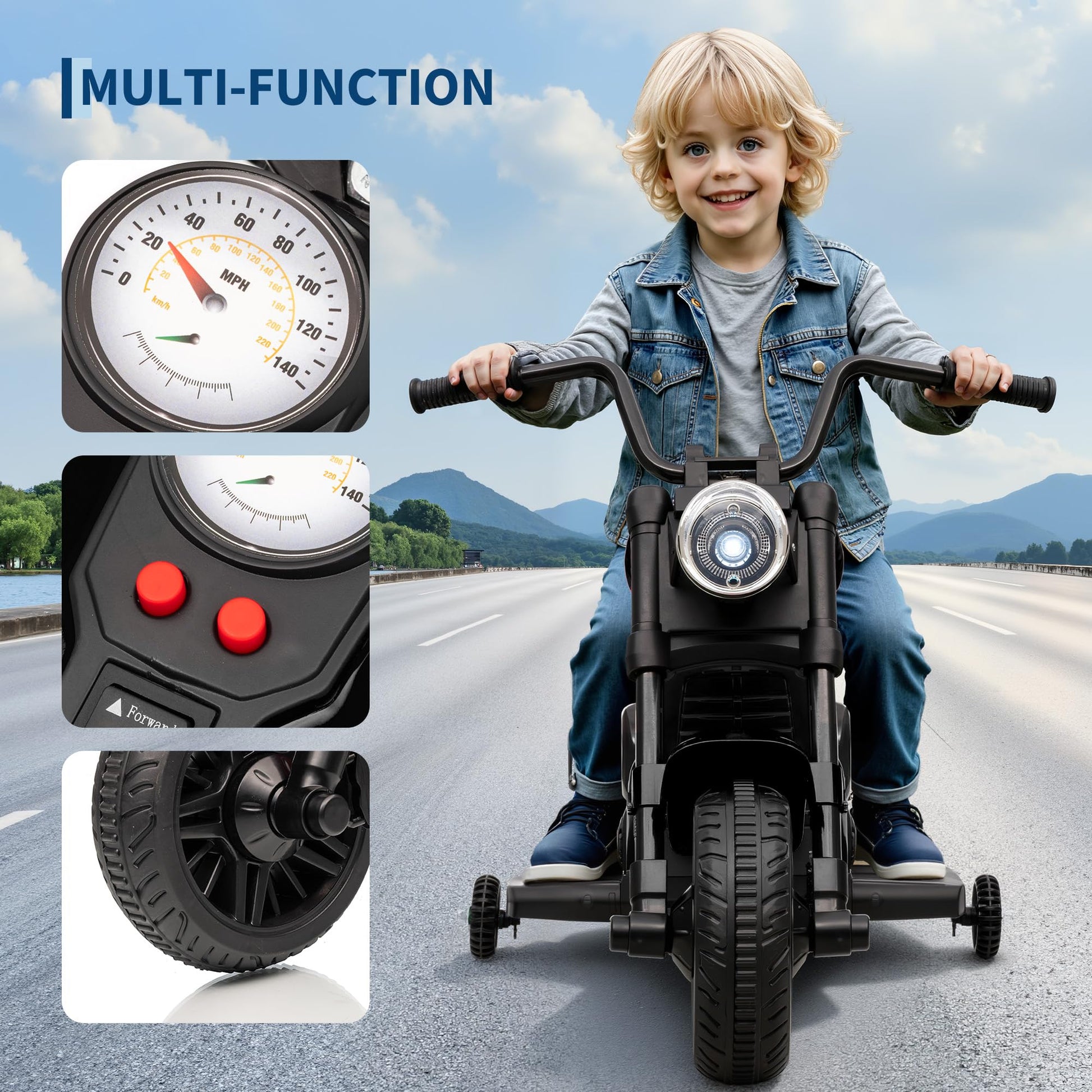 Moto elettrica Garvee 6V nera con avviamento graduale e sospensioni: la prima moto elettrica per bambini dai 2 anni per passeggiate sicure in giardino