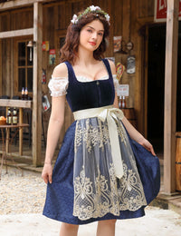 Abito Dirndl Garvee, 3 pezzi, da donna, con grembiule in pizzo, per l'Oktoberfest, abito midi, blu, taglia 38