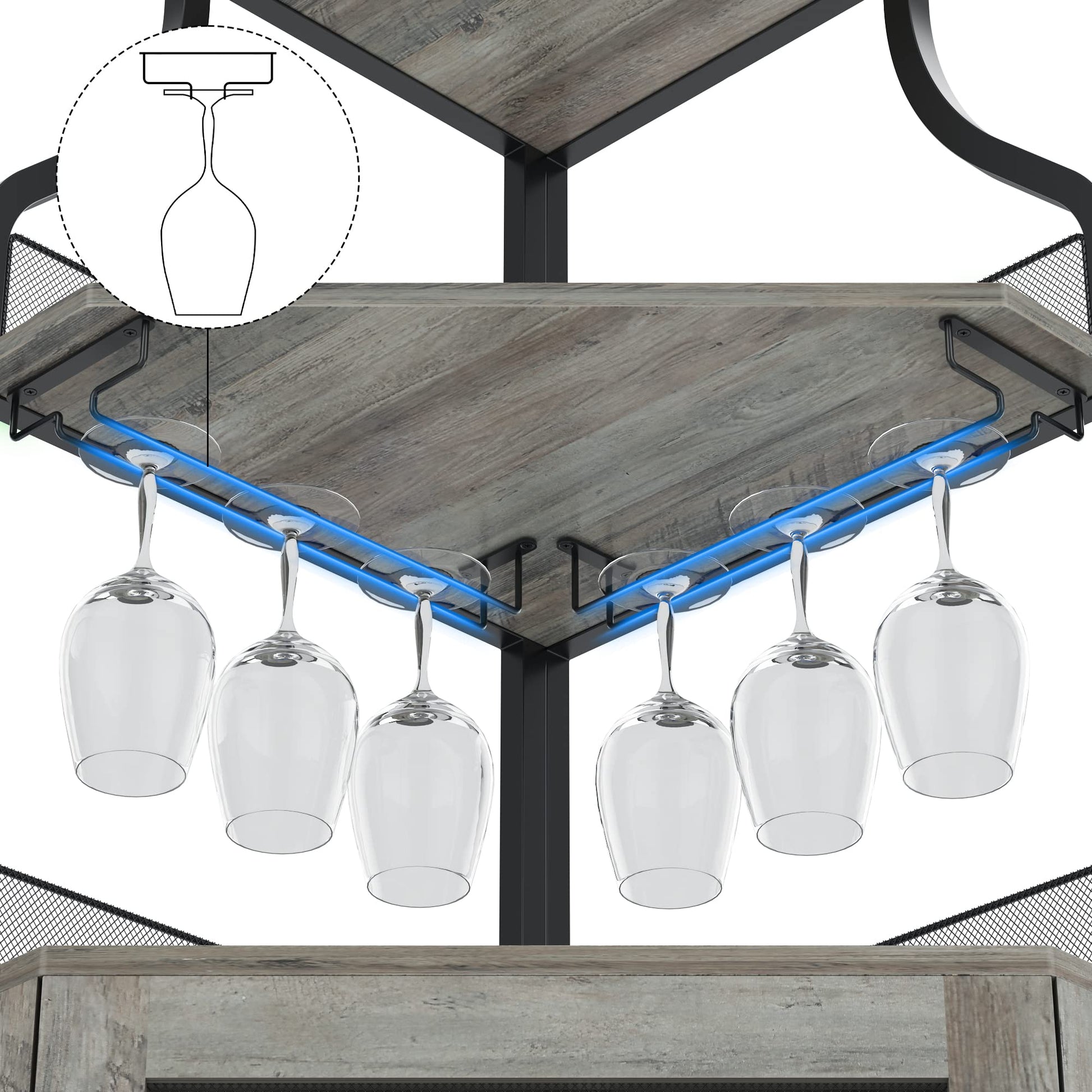 Mobiletto angolare Garvee con 5 ripiani, ripiani regolabili, MDF e metallo, anta a battente, grigio, per cucina e sala da pranzo, 47 x 45 x 152 cm