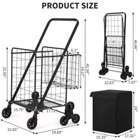 Carrello della spesa Garvee con saliscale e ruota a 360°, pieghevole, cestino impermeabile in Oxford 600D, robusto per la spesa e il campeggio, nero, grande