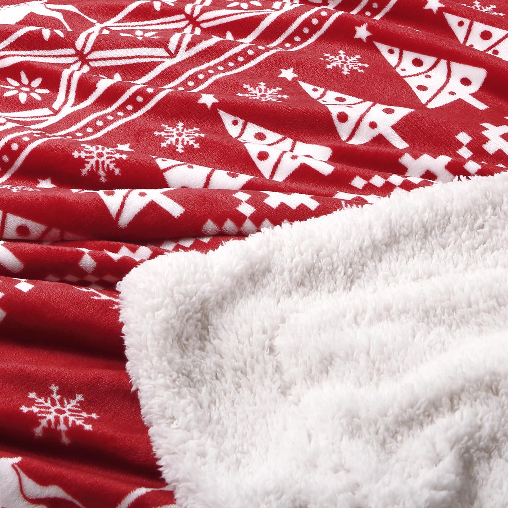 Coperta natalizia Garvee in flanella Sherpa 50x60 rossa - Calda, reversibile, morbida, resistente - Perfetta per divano e campeggio