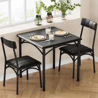 Set da pranzo Garvee per 2 persone con sedie imbottite, MDF robusto e acciaio, nero rustico, salvaspazio, per stanze piccole