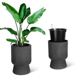 Garvee Set di 2 Vasi Autoinnaffianti da 36 cm con Monitor Livello Acqua, Design Marmo Nero, per Interni ed Esterni - Nero Marmo