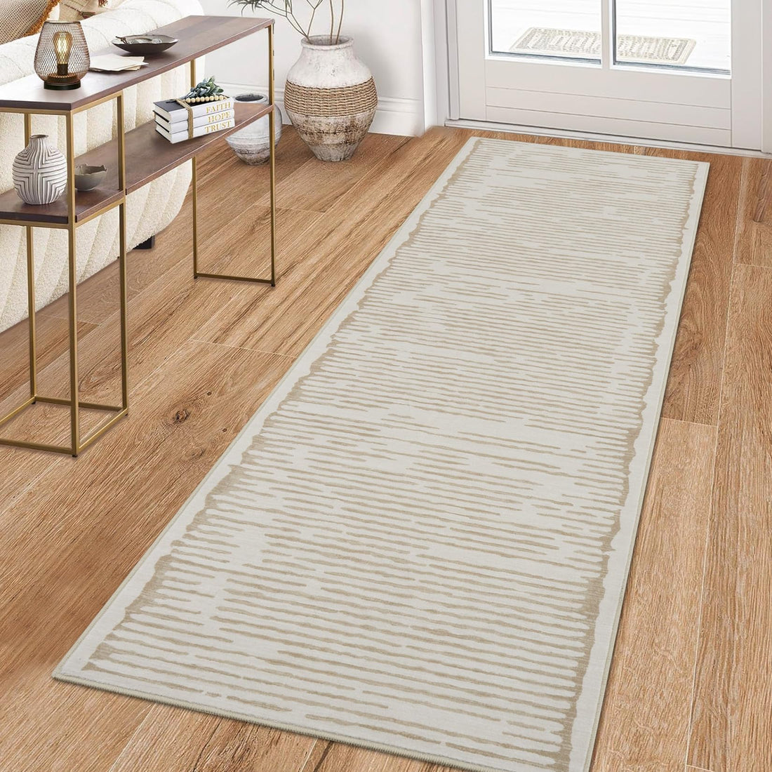 Tappeto Garvee lavabile a pelo corto 80x150cm beige per camera da letto soggiorno cucina corridoio