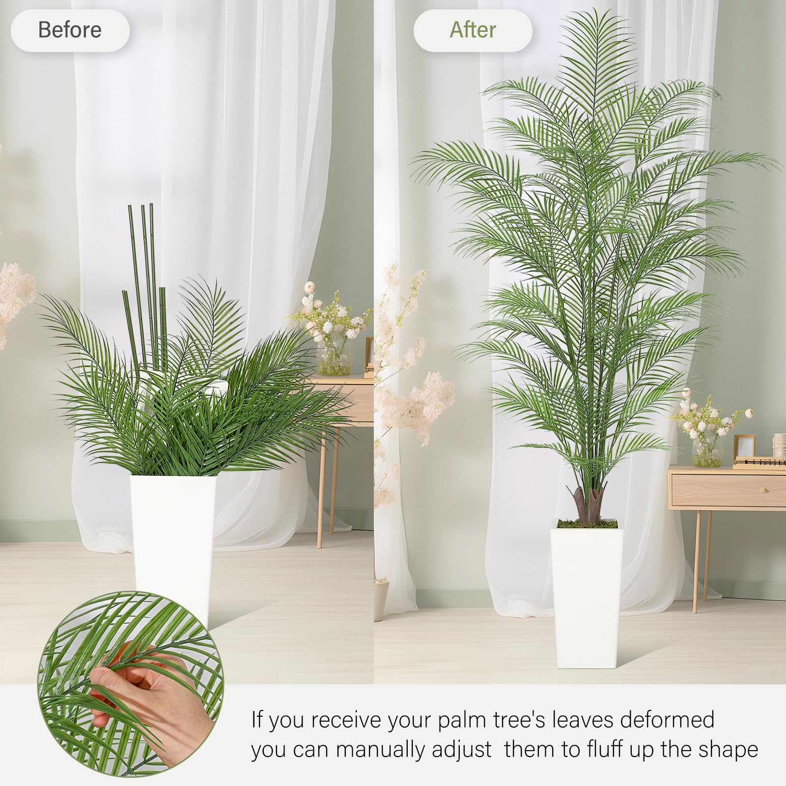 Palma Areca Garvee artificiale da 6 piedi con 44 foglie, impermeabile, vaso di cemento stabile per decorazione interna e stelle, verde