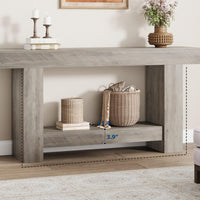 Tavolo consolle Garvee da 63" per corridoio, a 2 livelli, in legno robusto, stile rustico da fattoria, rettangolare, con spazio di archiviazione, soggiorno e ingresso, marrone