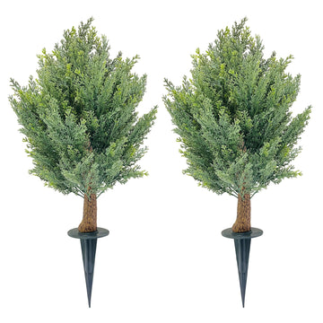 Garvee, set di alberi artificiali in cipresso da 30", resistenti ai raggi UV, tutte le intemperie, con picchetto, facili da pulire, per decorazioni da giardino interne ed esterne, verde