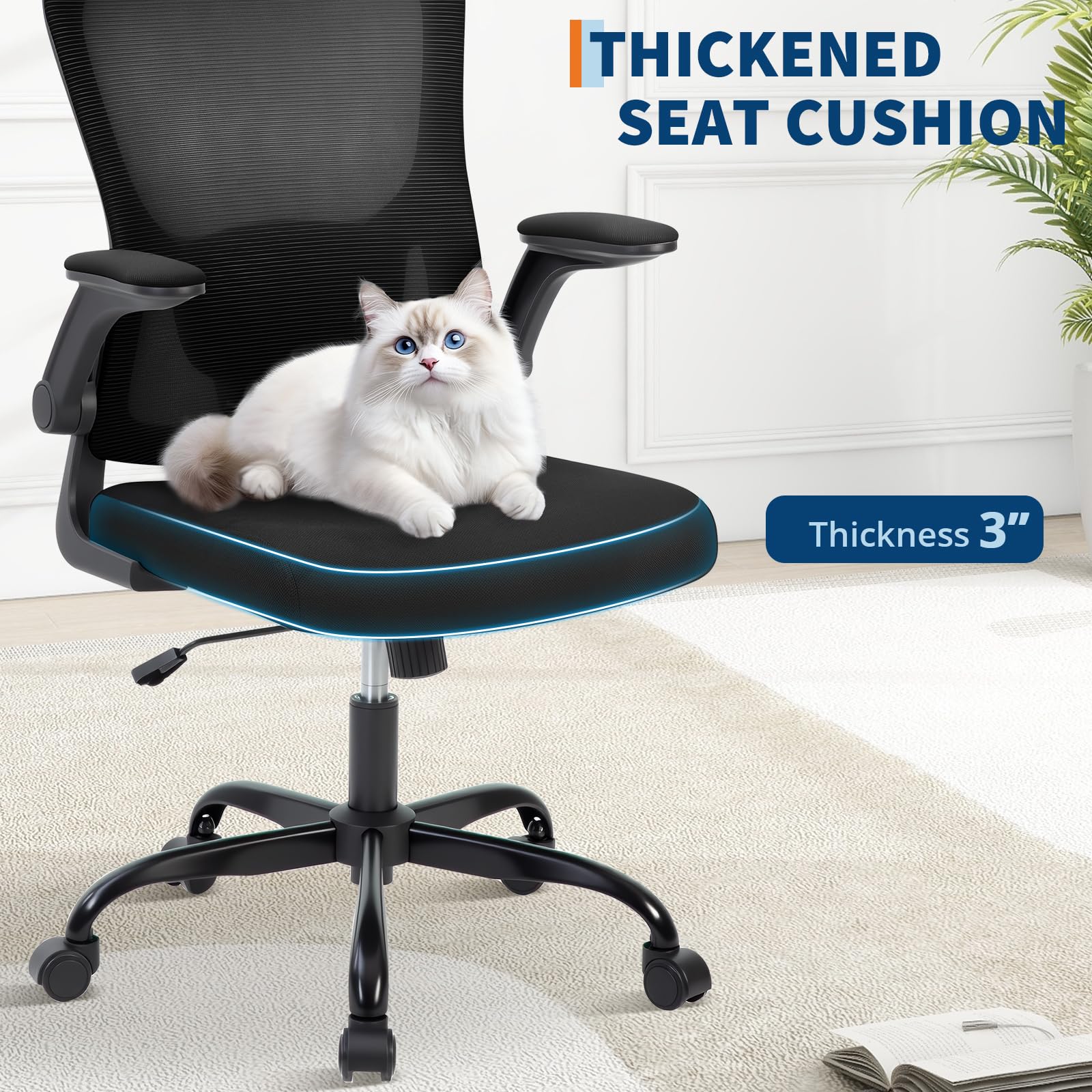 Sedia da ufficio ergonomica Garvee in rete con braccioli 2D e supporto lombare per ufficio e home office, girevole a 360°, stabile fino a 159 kg, nera